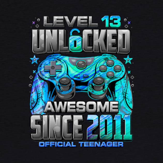 Level 13 Unlocked Awesome Since 2011 13th Birthday Gaming by Cristian Torres